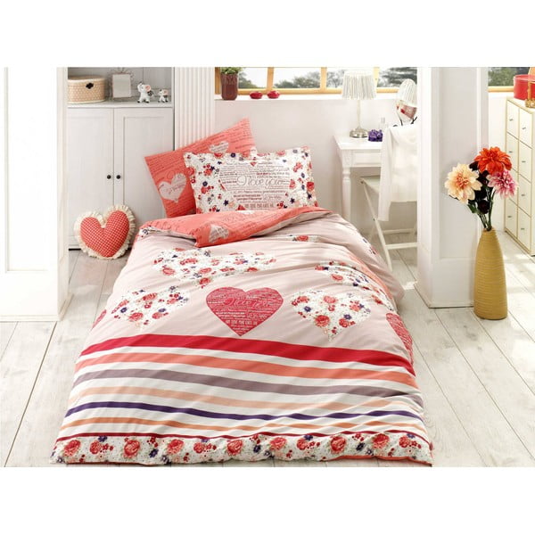 Sarkana vienvietīgas gultas pārklājs ar kokvilnas poplīna pārklāju Bella, 160 x 220 cm