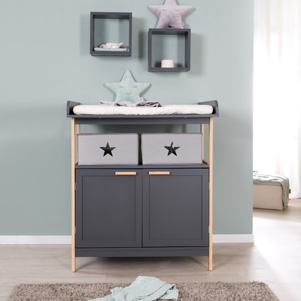 Antracīta pelēka zema bērnu kumode ar pārtinamo galdiņu 87x75 cm Berlin – Roba-image-1