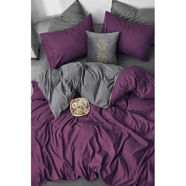 Tumši violeta/pelēka kokvilnas  gultas veļa divvietīgai gultai 200x220 cm – Mila Home