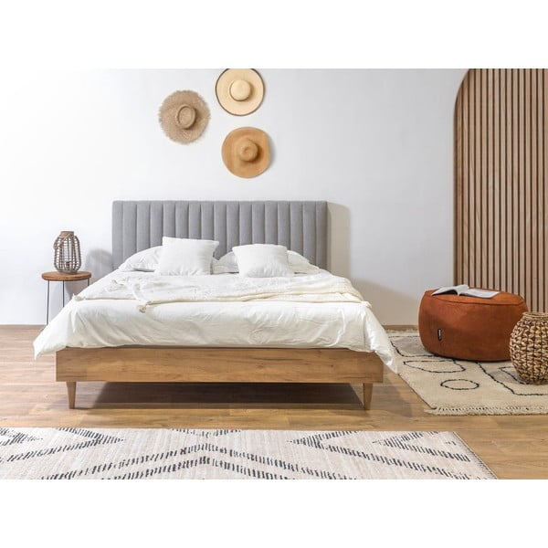 Gaiši pelēka/dabīga toņa divvietīga gulta ar redelēm 180x200 cm Oceane – Bobochic Paris-image-2