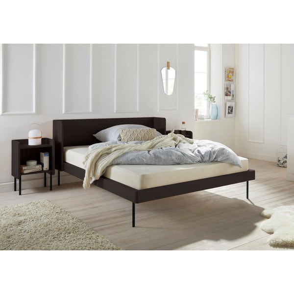 Melna divvietīga gulta ar ozolkoka imitāciju 180x200 cm Wrap – Bonami Selection-image-1