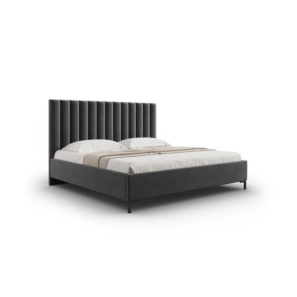 Tumši pelēka polsterēta divvietīga gulta ar veļas kasti un redelēm 160x200 cm Casey – Mazzini Beds