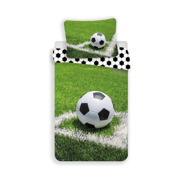 Zaļa vienguļamā kokvilnas bērnu gultas veļa 140x200 cm Football – Jerry Fabrics