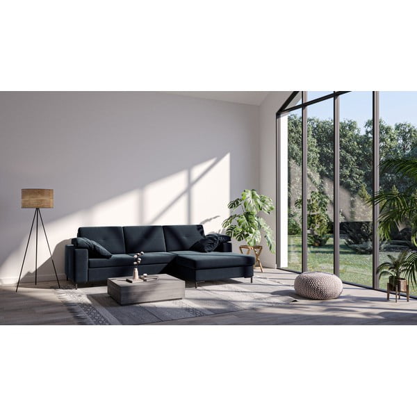 Tumši zils samta stūra dīvāns Ghado Moor, labais stūris-image-3