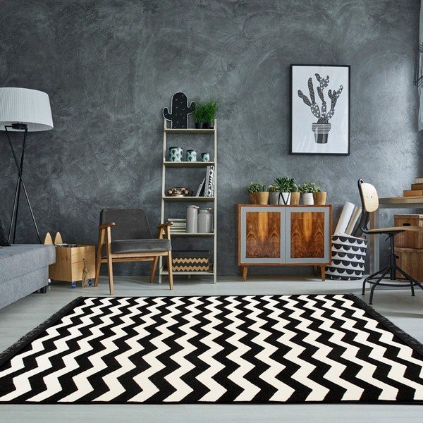 Melnbalts divpusējs paklājs Zig Zag, 140 x 215 cm-image-1