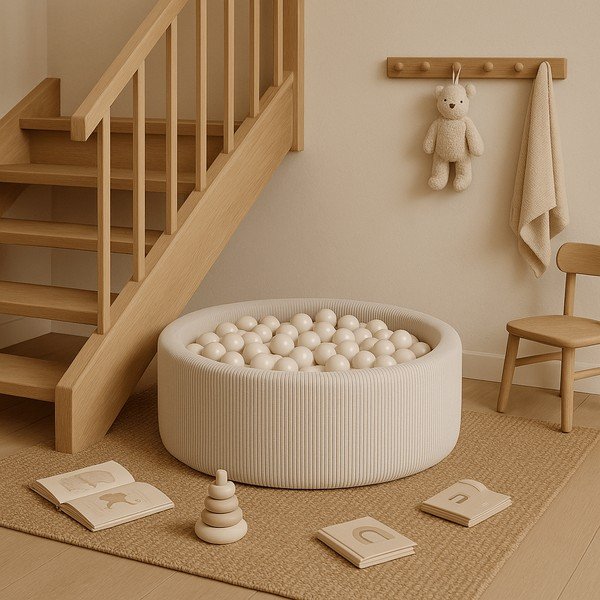 Krēmkrāsas velveta bumbu baseins ø 90x30 cm Montessori – Meowbaby-image-2