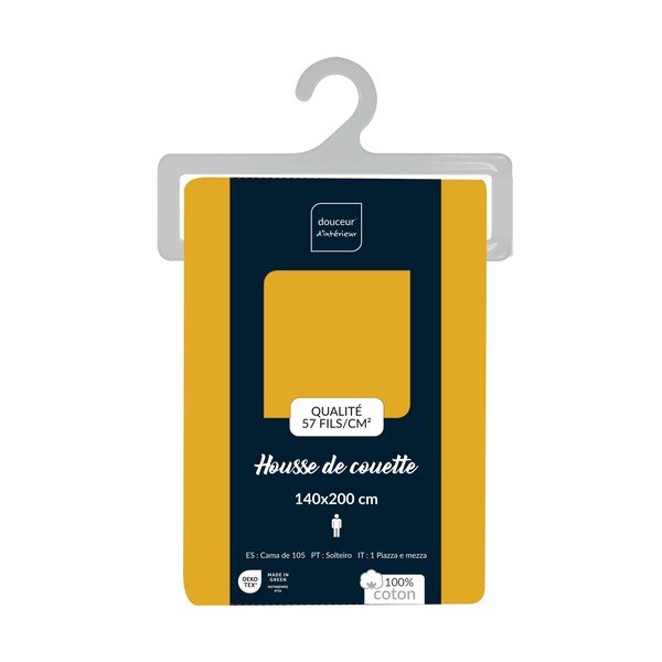 Dzeltens vienguļamais kokvilnas segas pārvalks 140x200 cm Lina – douceur d'intérieur-image-2