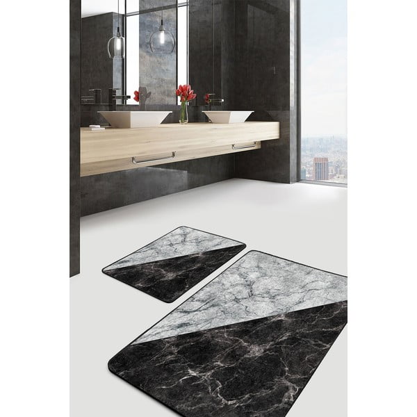 Melni/balti vannas istabas paklājiņi (2 gab.) 60x100 cm – Mila Home-image-1