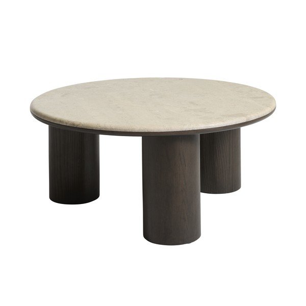Tumša dabīga toņa apaļš žurnālgaldiņš ar marmora virsmu ø 90 cm Piazze – Unique Furniture