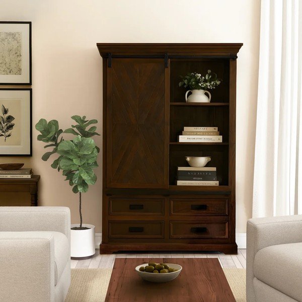 Brūns mango masīvkoka grāmatplaukts ar bīdāmām durvīm 110x160x40 cm Don Barn – Støraa-image-4