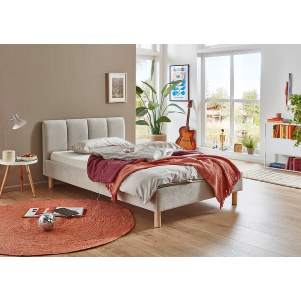 Bēša polsterēta divvietīga gulta bez režģa 140x200 cm Joker – Meise Möbel-image-1