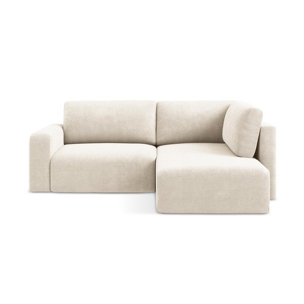 Krēmkrāsas salokāms stūra dīvāns no šenila auduma ar uzglabāšanas vietu (ar labo stūri/L veida) Kona – Makamii