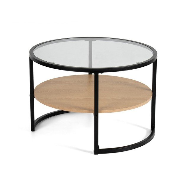 Melns/dabīga toņa apaļš žurnālgaldiņš ar ozolkoka imitāciju ø 68 cm Zanu – Bonami Essentials