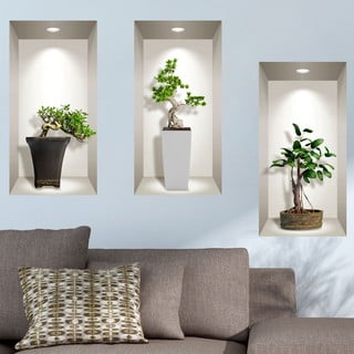 3 3D sienas uzlīmju komplekts Ambiance Bonsai Plants