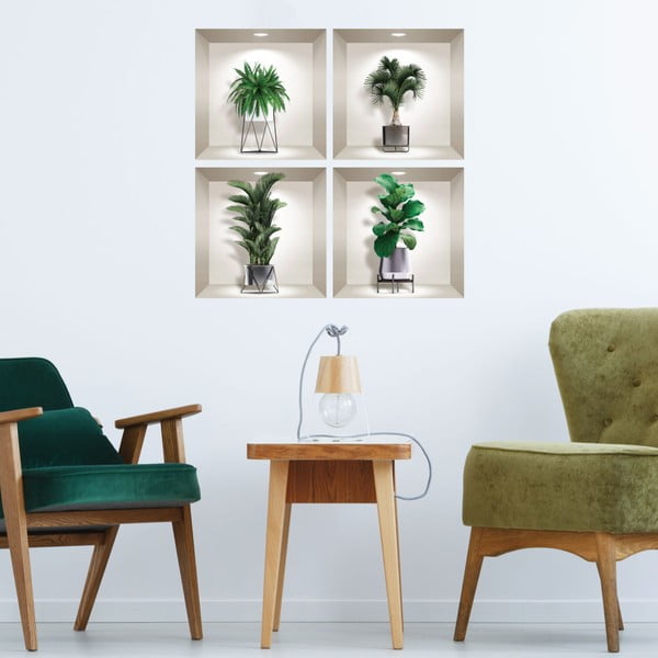 4 3D sienas uzlīmju komplekts Ambiance Indoor Plants