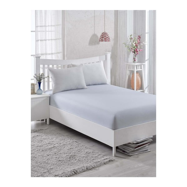 Gaiši zila kokvilnas elastīga gultas pārklājs vienvietīgai gultai Barbra, 100 x 200 cm