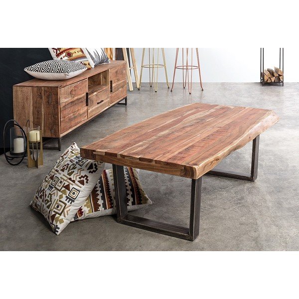 Melns/dabīga toņa žurnālgaldiņš ar akācijas koka galda virsmu 70x120 cm Elmer – Bizzotto-image-4
