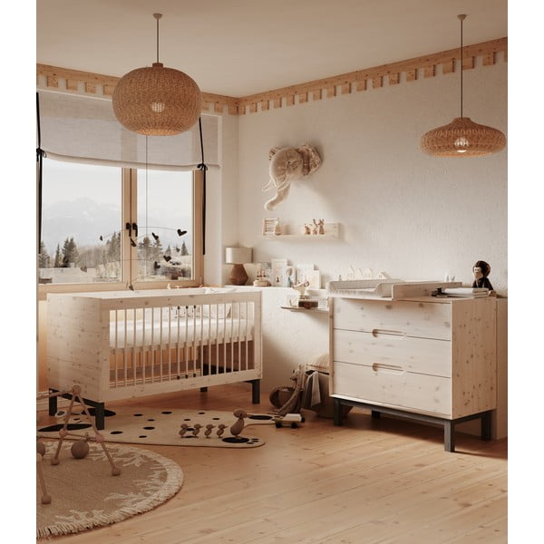 Balta priedes masīvkoka zema bērnu kumode 100x91 cm Country – Pinio-image-1