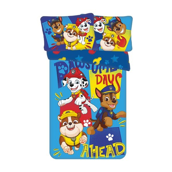 Zila kokvilnas bērnu gultas veļa 100x135 cm Paw Patrol "Pawsome days ahead" – Jerry Fabrics