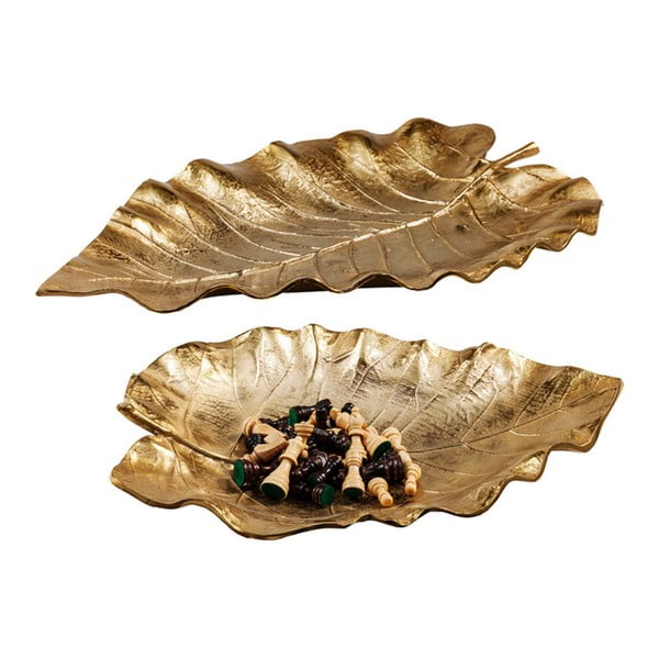 2 dekoratīvo bļodu komplekts ar zelta krāsas Kare Design Leaf, 8 x 49 cm