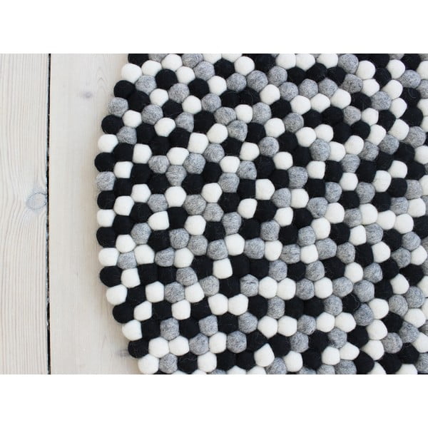Melns un balts vilnas bumbiņu paklājs Wooldot Ball Rugs, ⌀ 90 cm