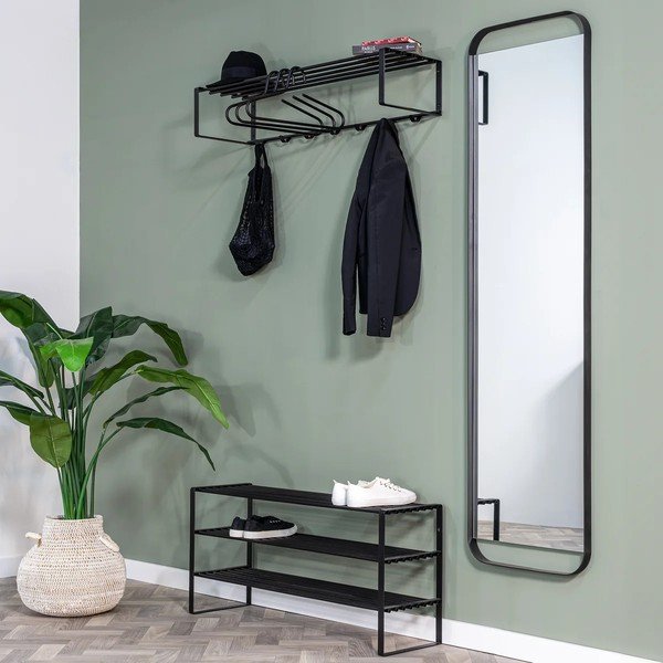 Melns metāla sienas pakaramais ar plauktu 100 cm Rex – Spinder Design-image-2