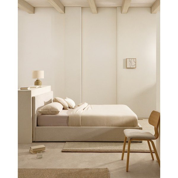 Bēša polsterēta divvietīga gulta ar veļas kasti ar redelēm 160x200 cm Nahiri – Kave Home-image-1