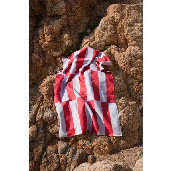 Sarkans/gaiši zils kokvilnas pludmales dvielis 100x160 cm Su – noo.ma-image-3