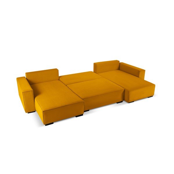 Dzeltens velveta U veida izvelkamais dīvāns Mazzini Sofas Azalea-image-3