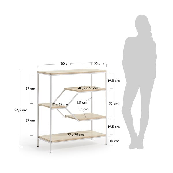 Mazs balts grāmatu plaukts ar mango koka plauktiem Kave Home Pyke-image-4