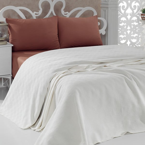 Kokvilnas viegls gultas pārklājs Pique Cream, 200 x 240 cm