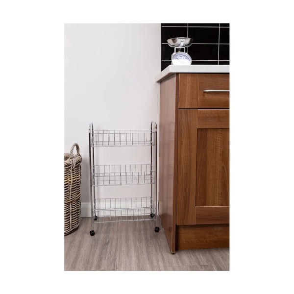 Sudraba krāsas metāla plaukts uz riteņiem 36x64 cm – Premier Housewares-image-1