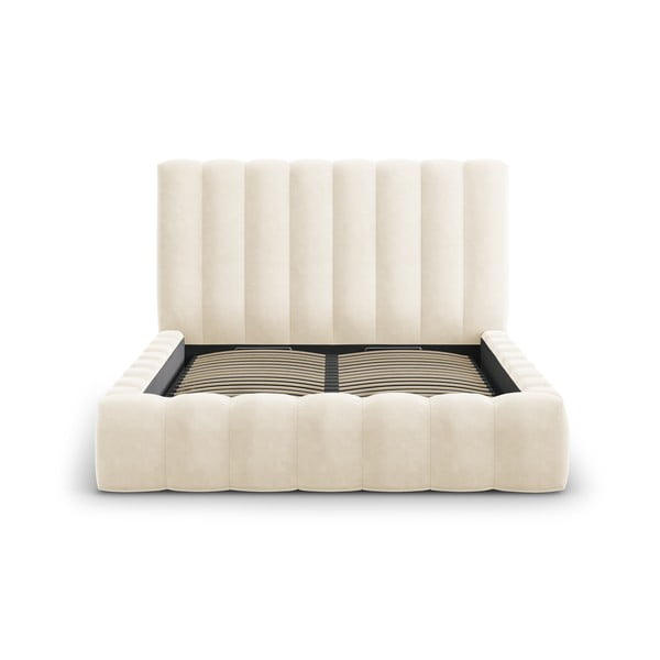 Bēša mīksta divvietīga gulta ar uzglabāšanas vietu un režģi 180x200 cm Kelp – Micadoni Home-image-2