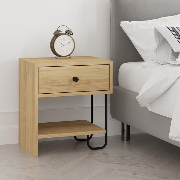 Dabīga toņa naktsskapītis ar ozolkoka imitāciju ar plauktiem Saturne – Marckeric-image-2