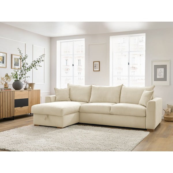 Krēmkrāsas velveta salokāms stūra dīvāns (ar maināmu stūri) Augustin – Bobochic Paris-image-1