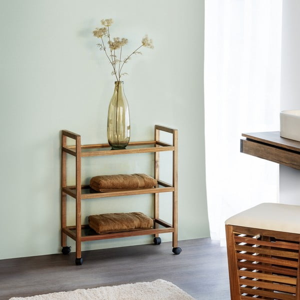 Melns/dabīga toņa akācijas masīvkoka vannas istabas plaukts 65x76,5 cm Fondi – Wenko-image-1