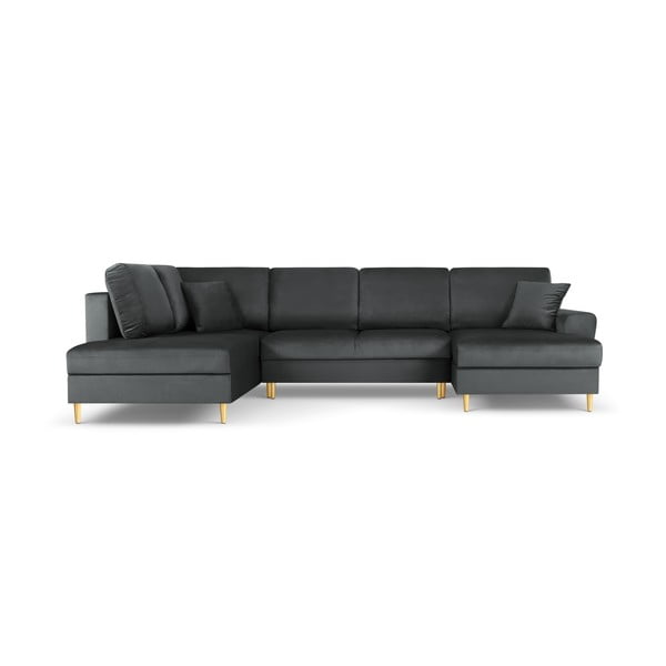 Tumši pelēks samta salokāms stūra dīvāns ar uzglabāšanas vietu (ar kreiso stūri/U veida) Kyoto – Cosmopolitan Design