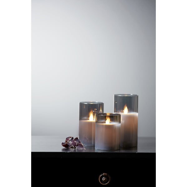 Pelēka LED svece no stikla Star Trading M-Twinkle, augstums 15 cm-image-4