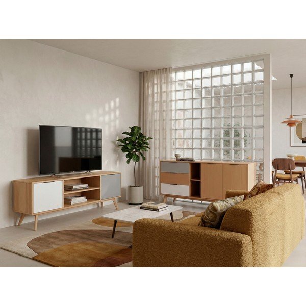 Dabīga toņa TV galdiņš no priedes 140x53 cm Elfa – Marckeric-image-3