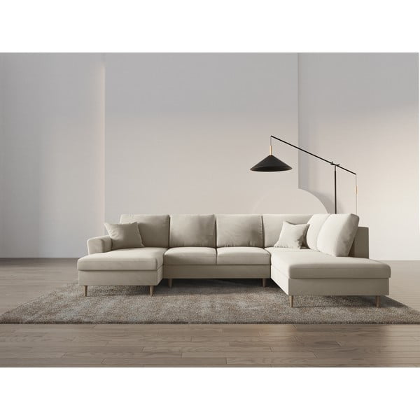 Bēšs samta salokāms stūra dīvāns ar uzglabāšanas vietu (ar labo stūri/U veida) Kyoto – Cosmopolitan Design-image-2