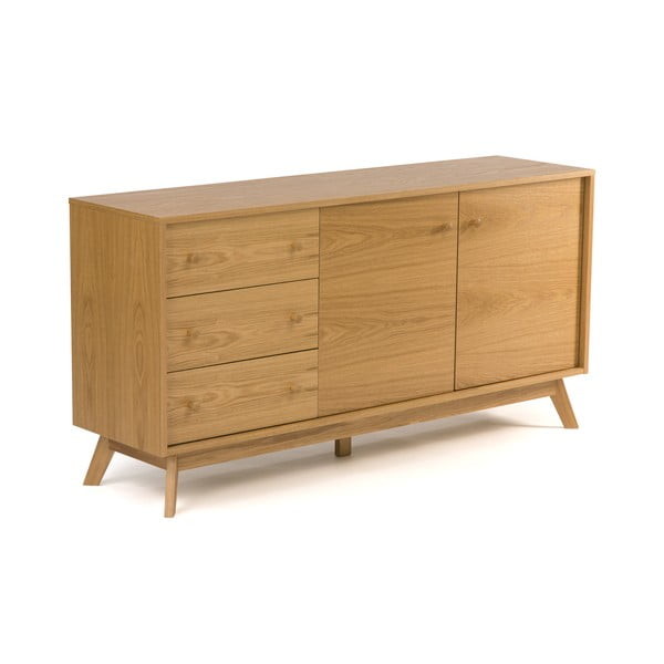 Dabīga toņa zema kumode ar ozolkoka imitāciju 149x75 cm Kensal – Woodman-image-1