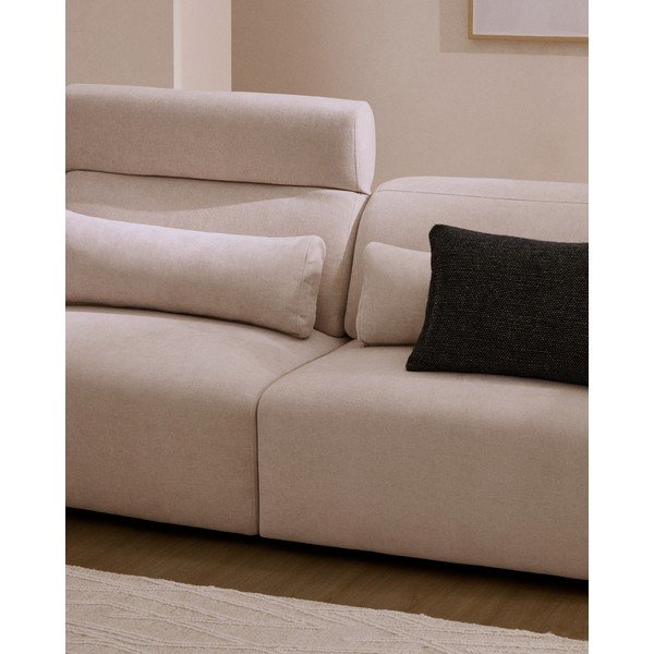 Bēšs regulējams/salokāms dīvāns no šenila auduma ar zvilni 335 cm Lares – Kave Home-image-1