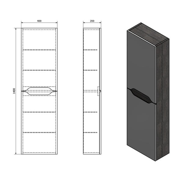 Balts/dabīga toņa vannas istabas skapis ar eksotiskā koka imitāciju 40x140 cm Wave – Sapho-image-2