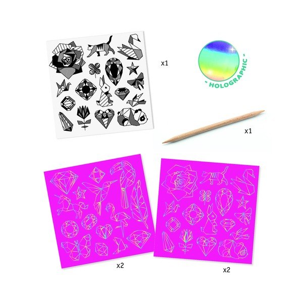 4 skrāpējamo bilžu komplekts Djeco Rainbow Ornaments-image-1
