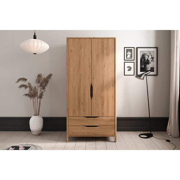 Dabīga toņa ozola masīvkoka drēbju skapis 96x188 cm Twig – The Beds-image-1