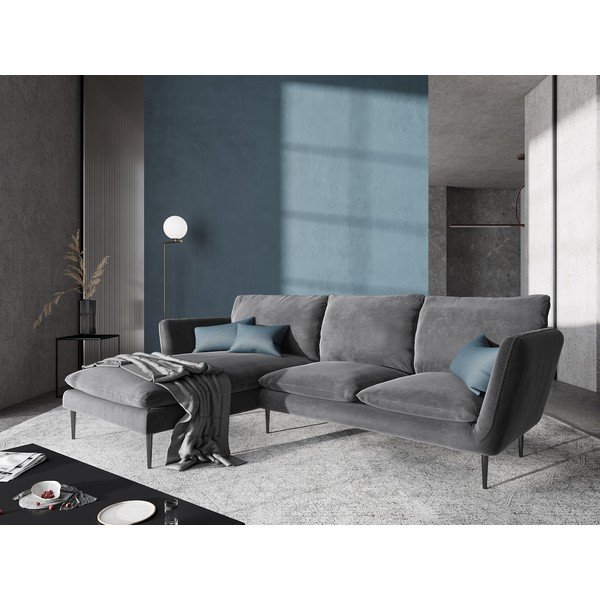 Gaiši pelēks samta stūra dīvāns Mazzini Sofas Acacia, kreisais stūris-image-1