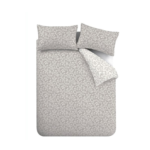 Pelēka vienguļamā flaneļa gultas veļa 135x200 cm Grace Floral Leaf – Catherine Lansfield-image-2