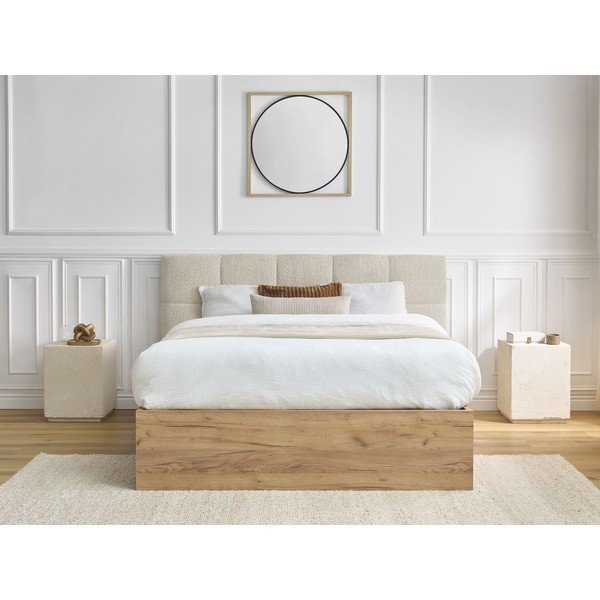 Bēša polsterēta polsterēta/no skaidu plāksnēm divvietīga gulta ar veļas kasti ar redelēm 180x200 cm Kumo – Bobochic Paris-image-3