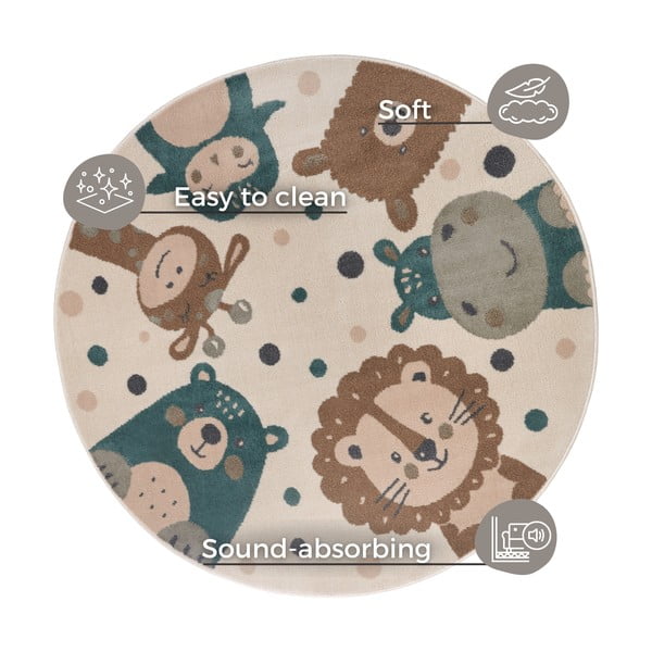 Bēšs bērnu paklājs ø 100 cm Animal Party – Hanse Home-image-4