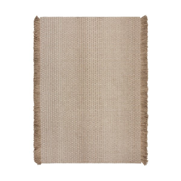Bēšs ar rokām darināts paklājs no vilnas maisījuma 120x170 cm Rene Fringed Ribbed – Flair Rugs